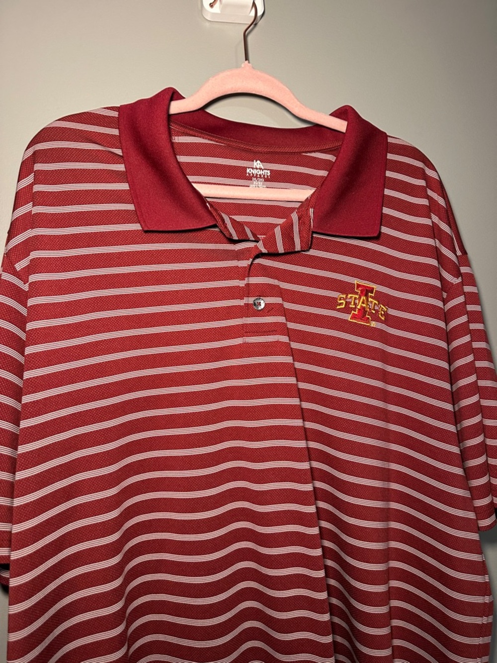 Iowa State Men's Striped Polo in Red Embroidered Logo - Picture 2 of 6